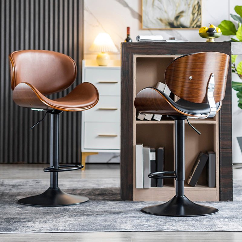 Modern Swivel Footrest Bar Stool Metal Backrest Indoor Counter Stool with Wood Seat