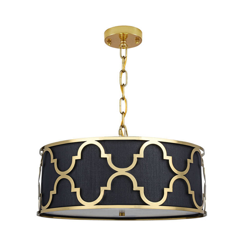 3 luci Luce lampadario con tamburo tessuto Nordico sala da pranzo lampada a soffitto in nero/bianco/blu, 16 "/19,5" /23,5 "