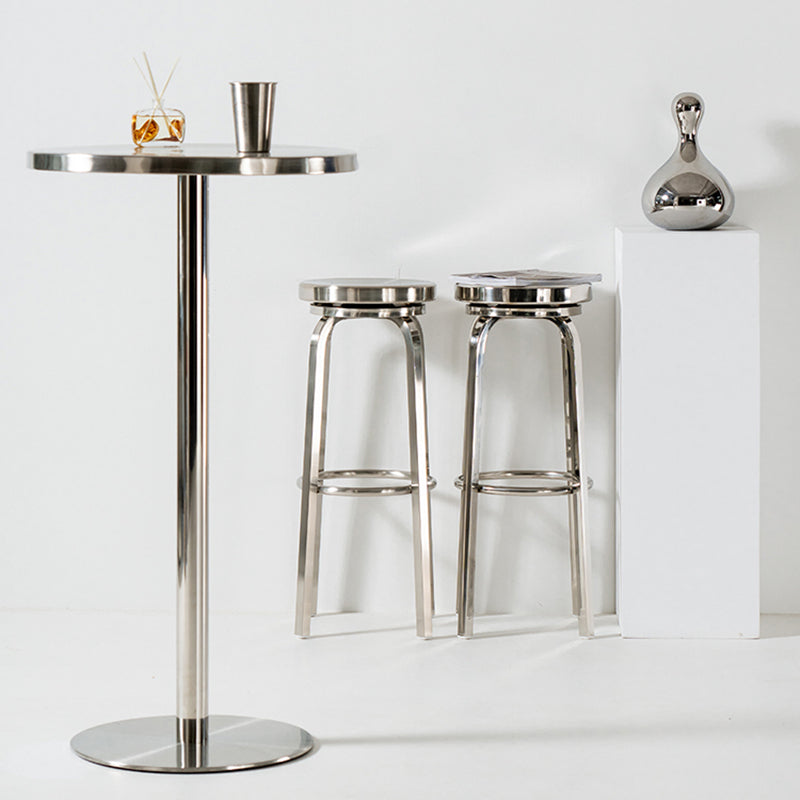 Glossy Stainless Steel Brushed Barstool Industrial Tall Stool with Round Seat