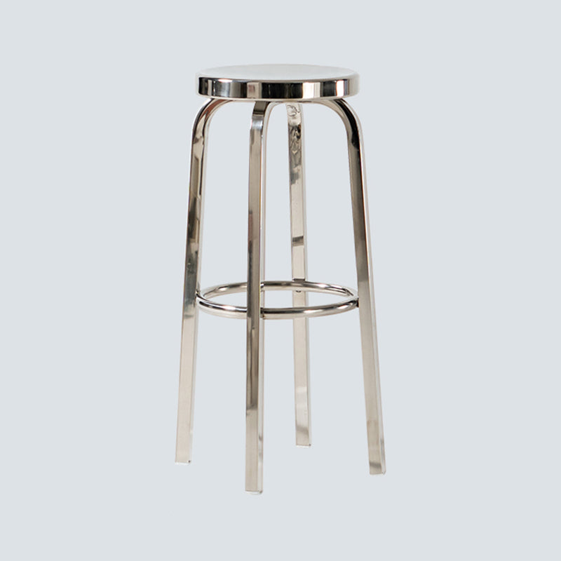 Glossy Stainless Steel Brushed Barstool Industrial Tall Stool with Round Seat
