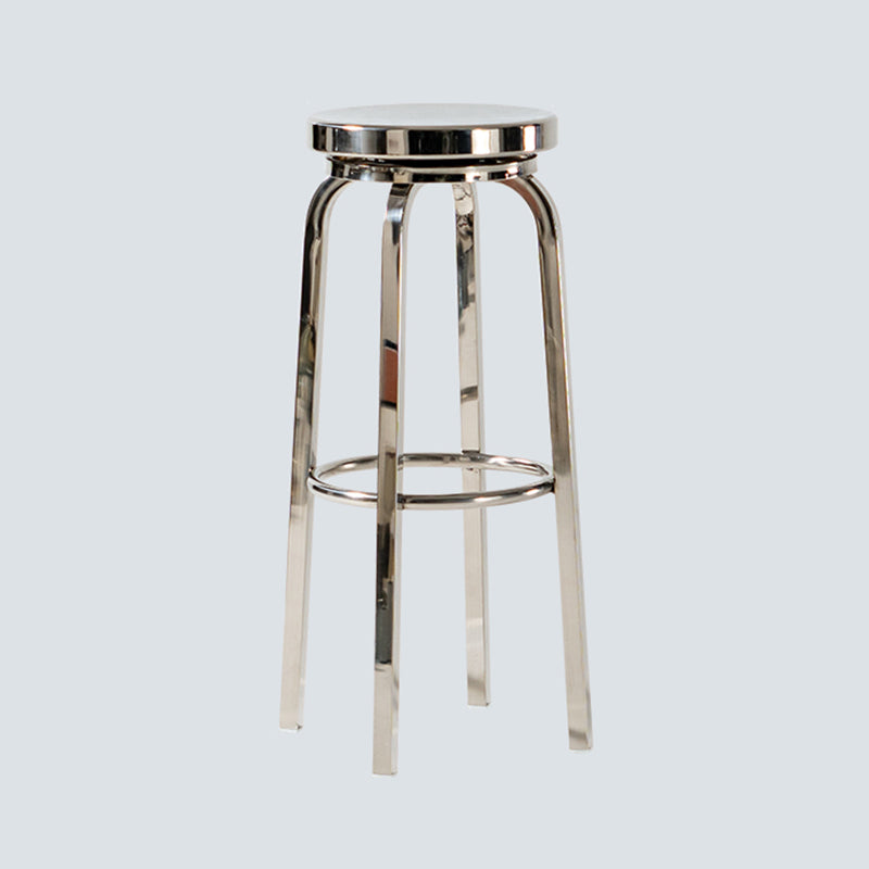 Glossy Stainless Steel Brushed Barstool Industrial Tall Stool with Round Seat