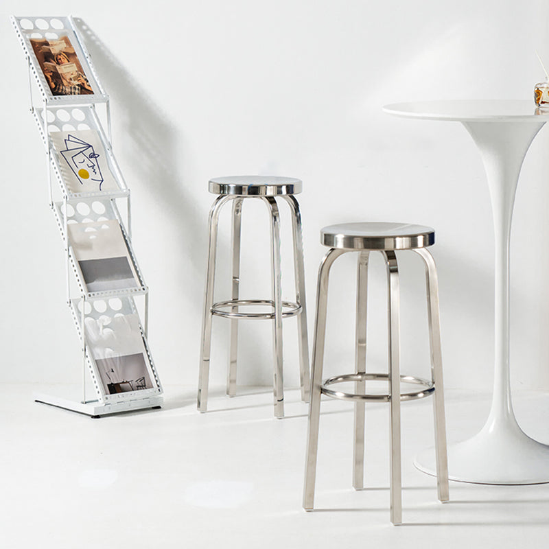 Glossy Stainless Steel Brushed Barstool Industrial Tall Stool with Round Seat