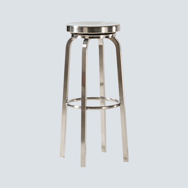 Glossy Stainless Steel Brushed Barstool Industrial Tall Stool with Round Seat