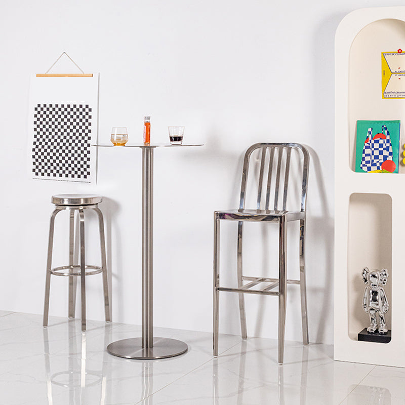 Glossy Stainless Steel Brushed Barstool Industrial Tall Stool with Round Seat