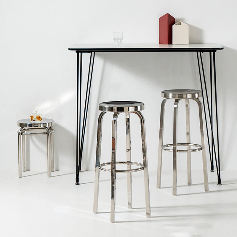 Glossy Stainless Steel Brushed Barstool Industrial Tall Stool with Round Seat