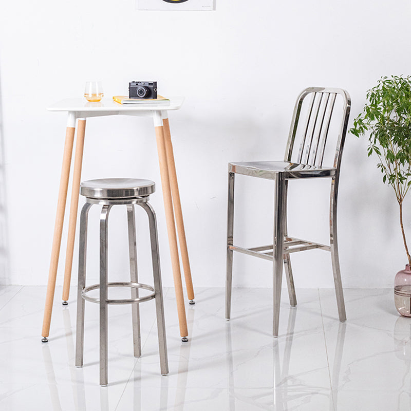 Glossy Stainless Steel Brushed Barstool Industrial Tall Stool with Round Seat