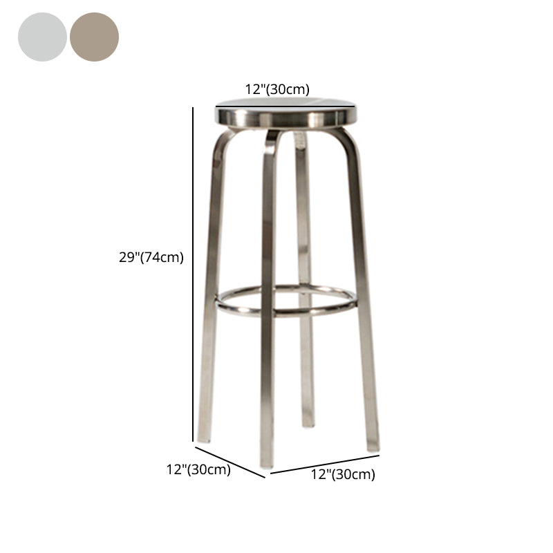 Glossy Stainless Steel Brushed Barstool Industrial Tall Stool with Round Seat