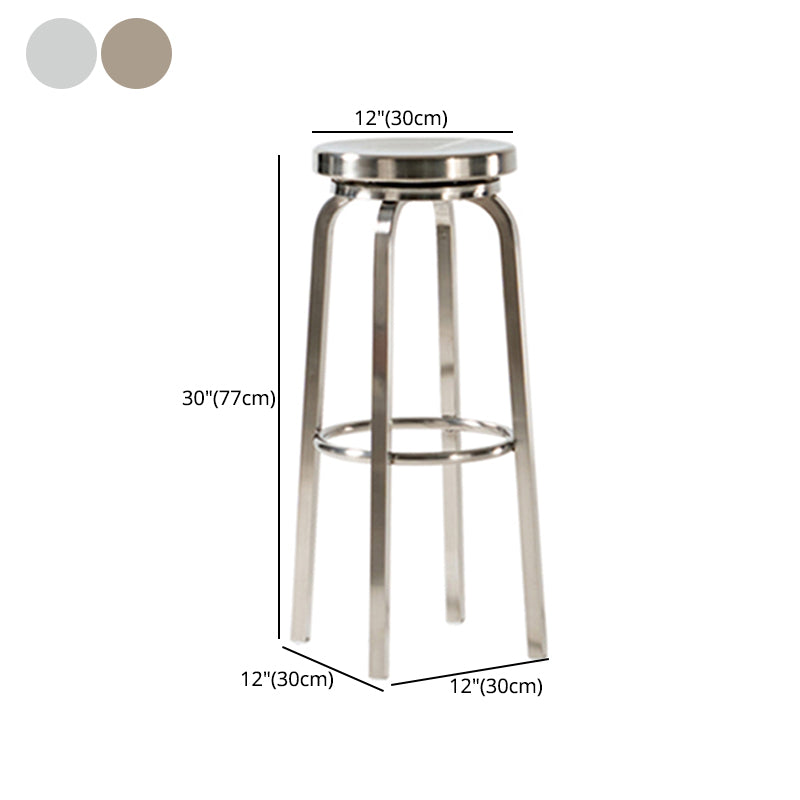 Glossy Stainless Steel Brushed Barstool Industrial Tall Stool with Round Seat