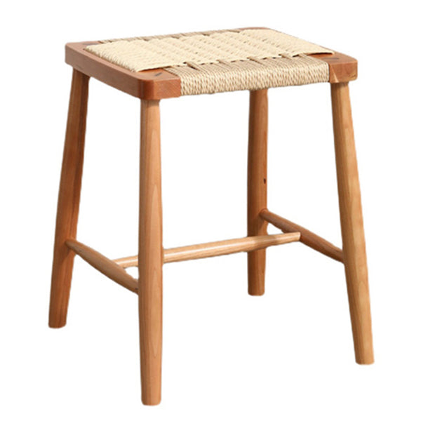 Modern Armless Backless Counter Stool Wood Bedroom Bar Stool with Rattan Cushion