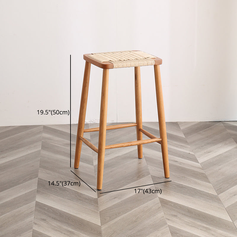 Modern Armless Backless Counter Stool Wood Bedroom Bar Stool with Rattan Cushion