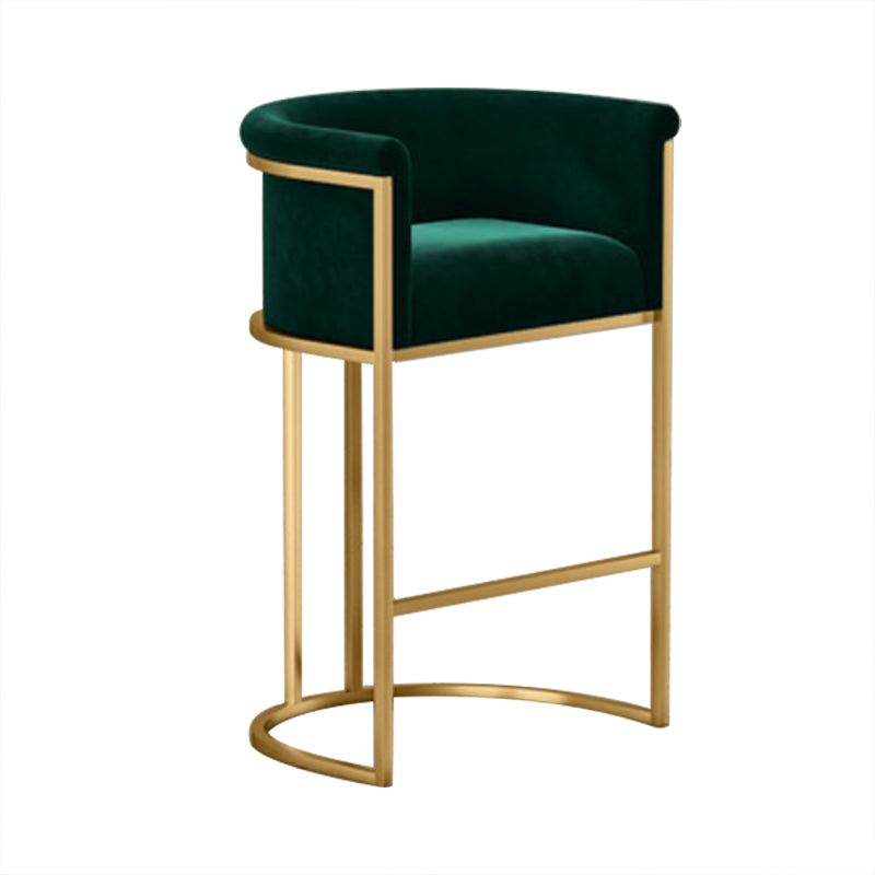 Glam Armrest Backrest Counter Stool Iron Cafe Bar Stool with Velvet Cushion