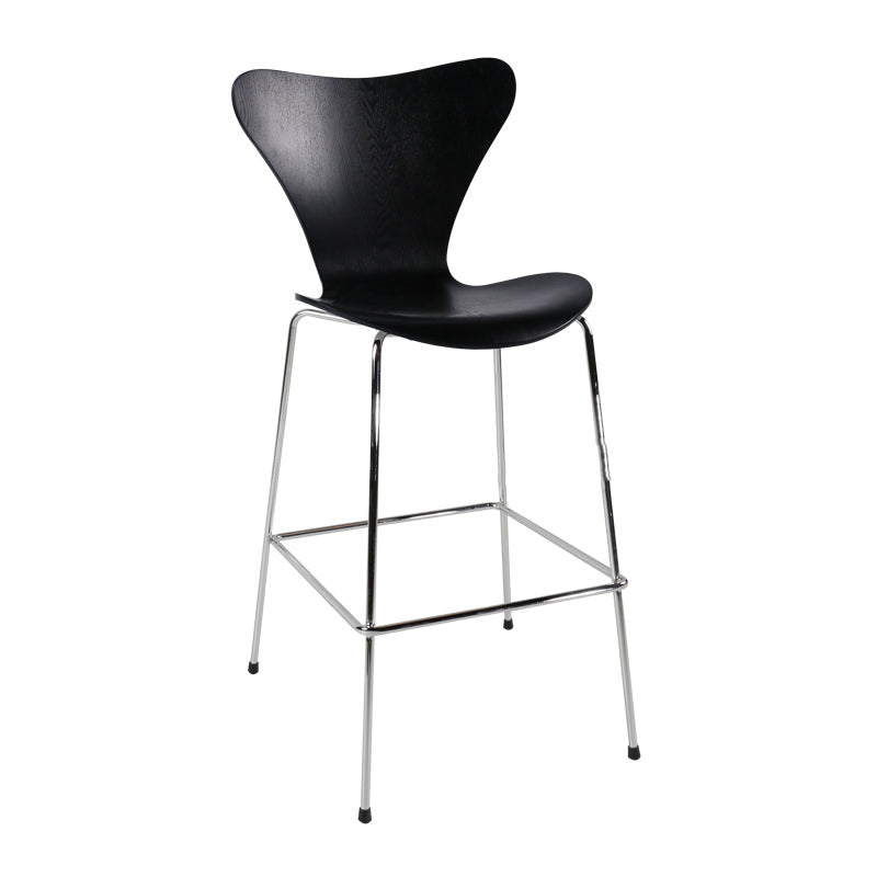 Modern Armless Backrest Bar Stool Wood Kitchen Bar Stool with 4 Metal Legs