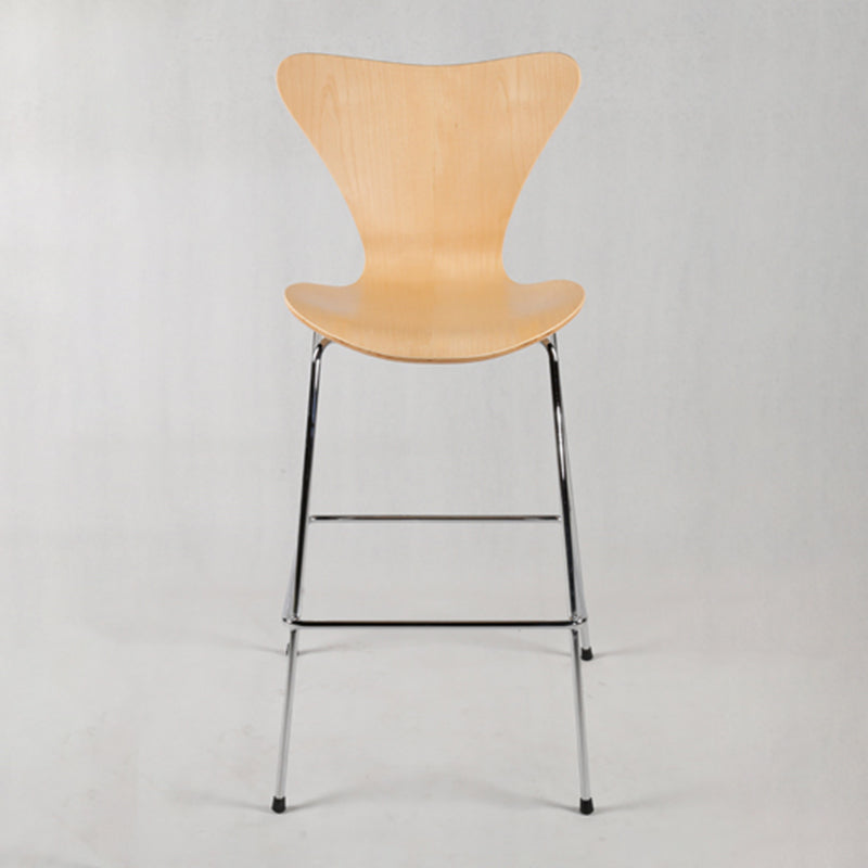 Modern Armless Backrest Bar Stool Wood Kitchen Bar Stool with 4 Metal Legs