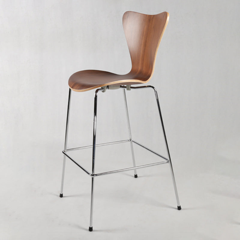 Modern Armless Backrest Bar Stool Wood Kitchen Bar Stool with 4 Metal Legs