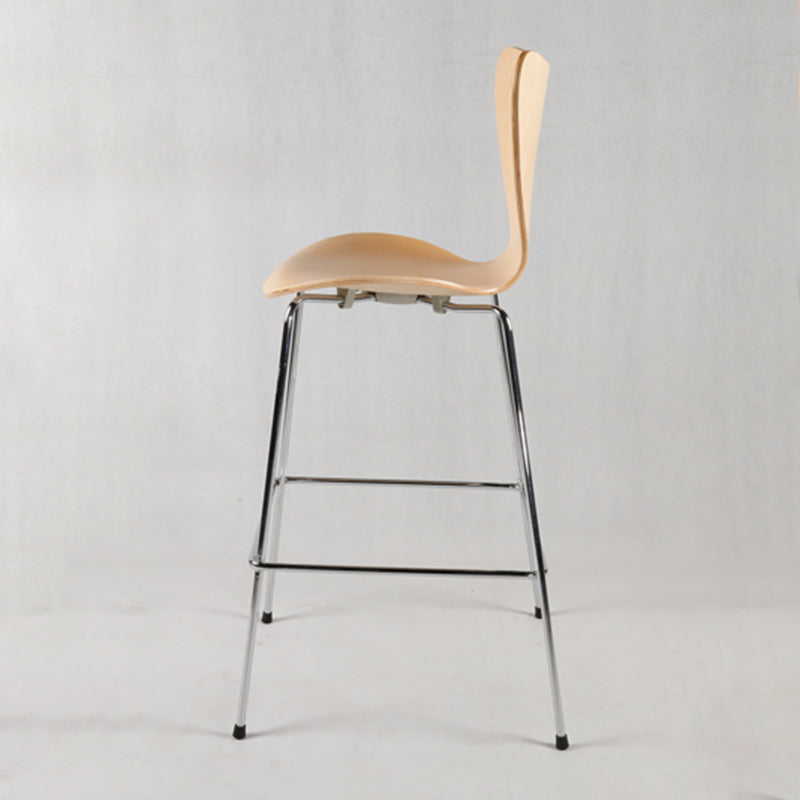 Modern Armless Backrest Bar Stool Wood Kitchen Bar Stool with 4 Metal Legs