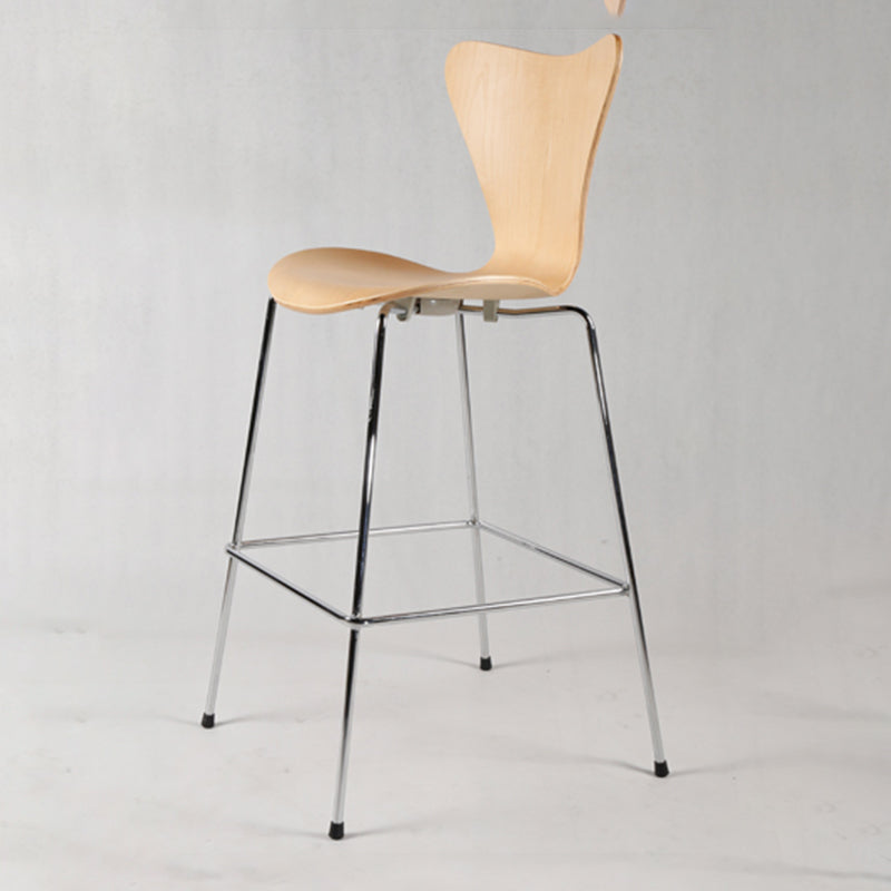 Modern Armless Backrest Bar Stool Wood Kitchen Bar Stool with 4 Metal Legs