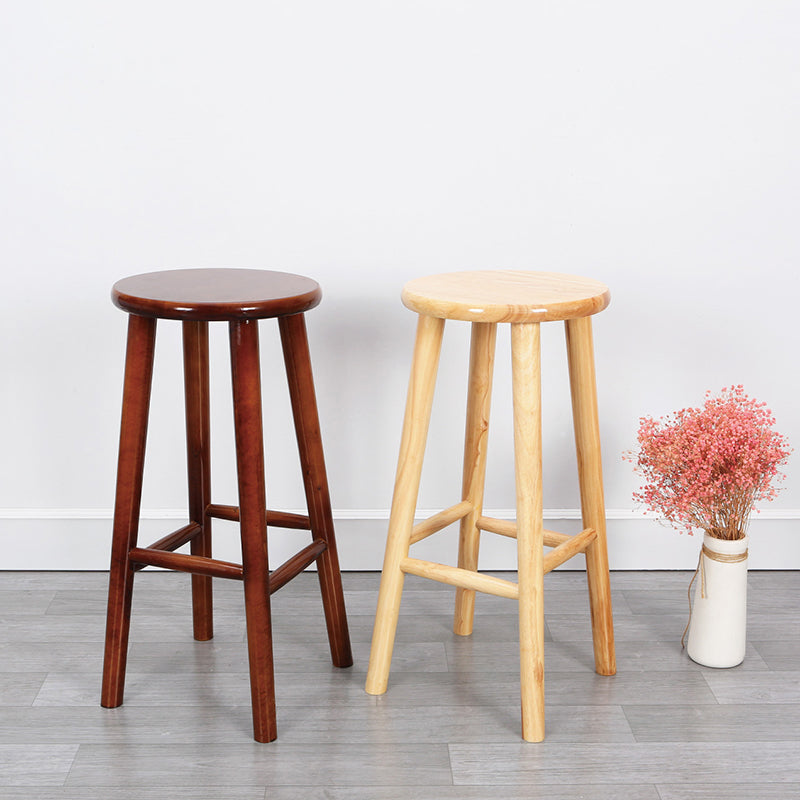 Contemporary Round Counter Bar Stool Wood Backless Bar Stool with Footrest
