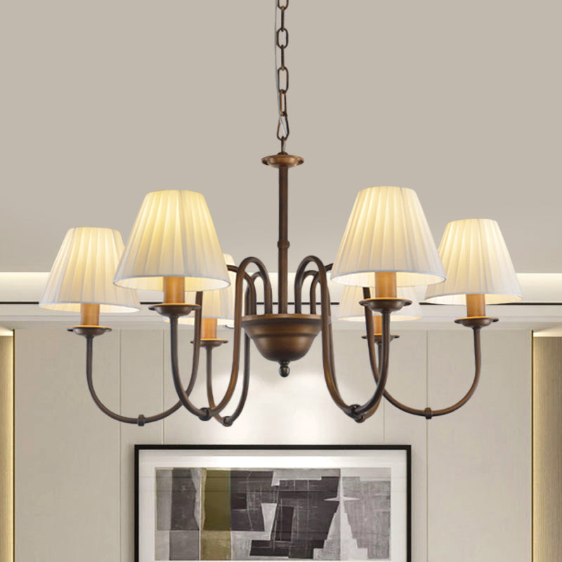 Lampada del lampadario bianco da 3/6 luci lampada tradizionale a sospensione a scorrimento in tessuto per soggiorno con tonalità cono