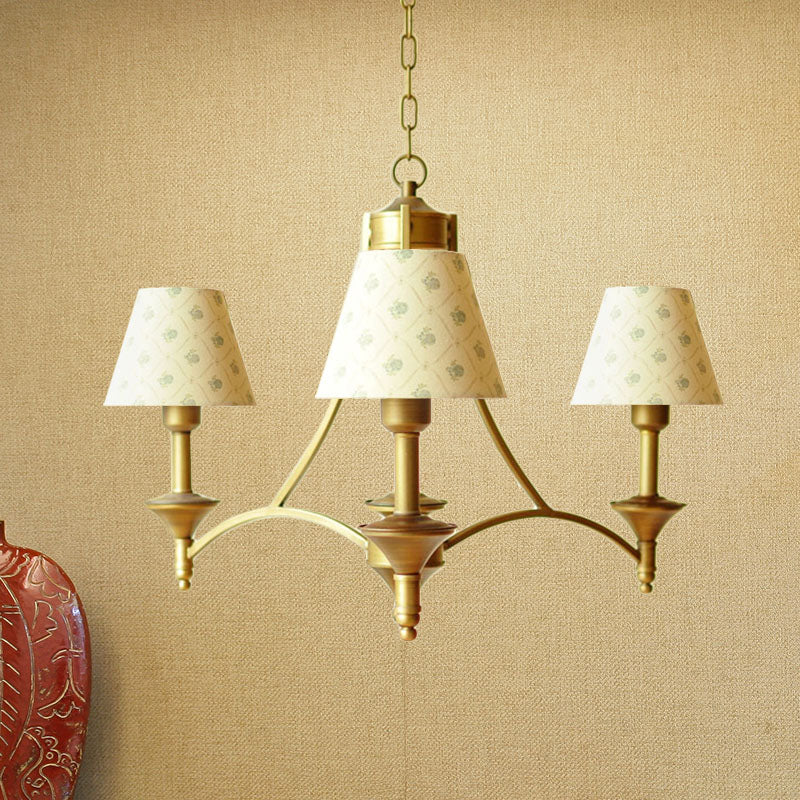 Lampada del lampadario in tessuto cono Luce tradizionale a 3 camere da letto Accensione a sospensione in verde/beige/grigio e blu