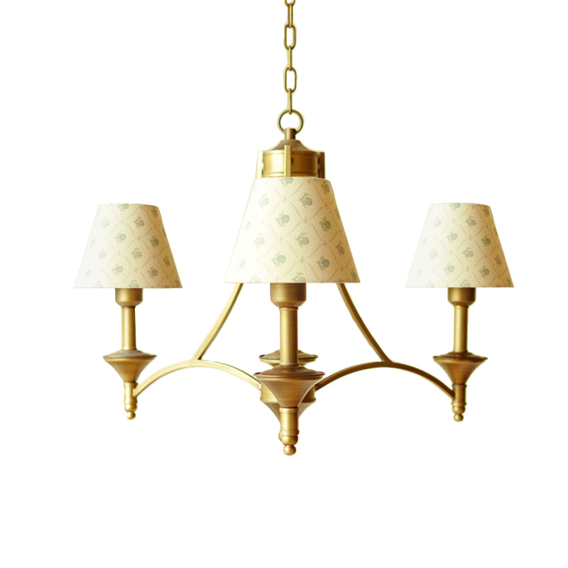 Lampada del lampadario in tessuto cono Luce tradizionale a 3 camere da letto Accensione a sospensione in verde/beige/grigio e blu