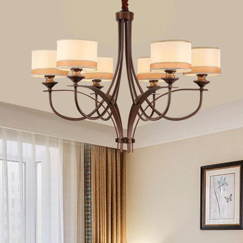 Abbronzatura leggera 3/6 luci a pendente lampadario in tessuto classico tamburo appeso per soggiorno