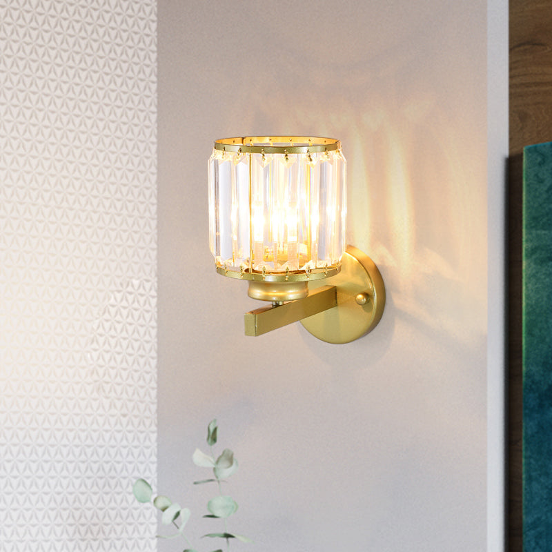 Crystal Half Cylinder Shape Wall Light Modern 1 Light Wall Light Sconce