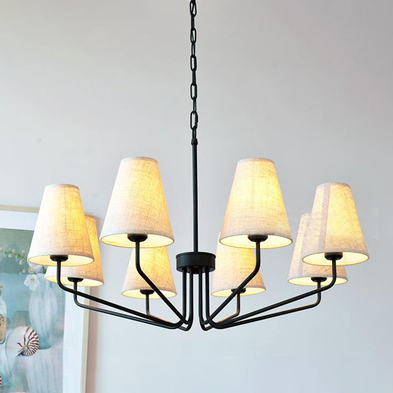 Tissu lustre suspendu conique traditionnel 3/5/6 lumières Pendre salon Lumière en lin