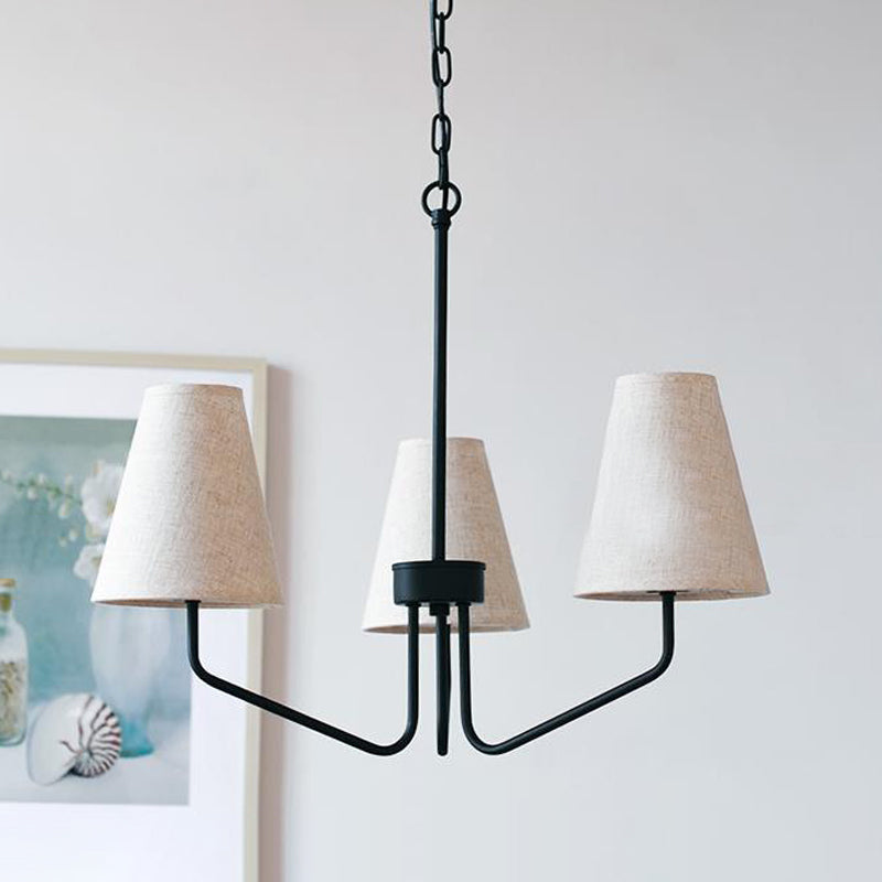 Fabric Conical Hanging Chandelier Traditional 3/5/6 Lights Living Room Pendant Light in Flaxen