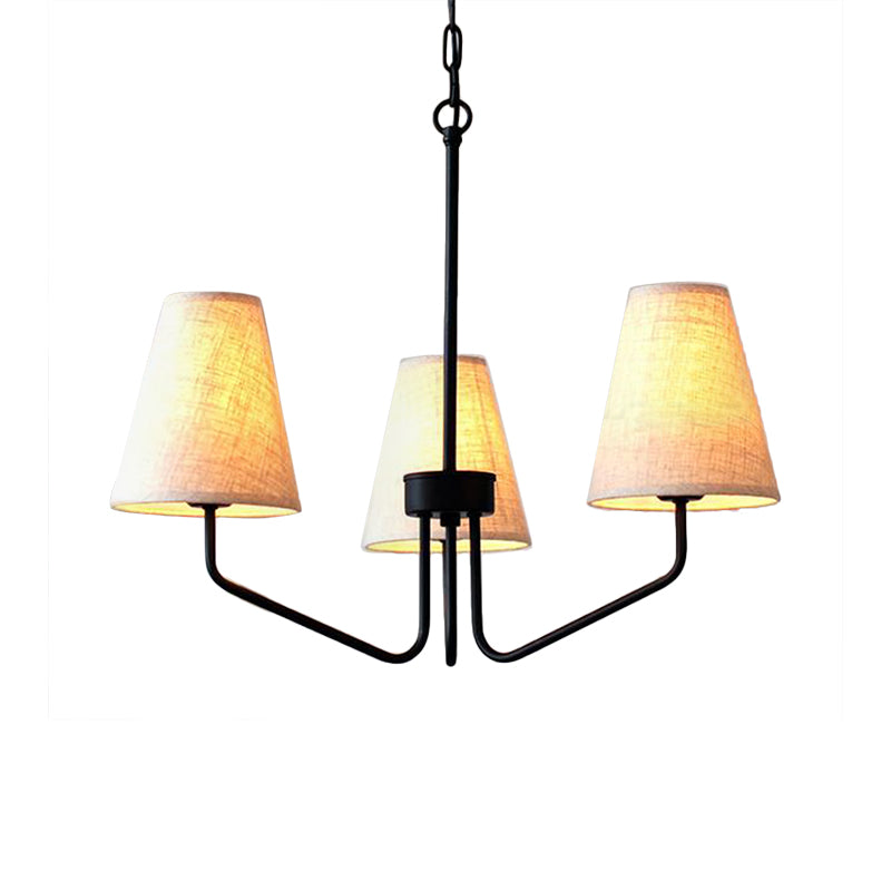 Fabric Conical Hanging Chandelier Traditional 3/5/6 Lights Living Room Pendant Light in Flaxen