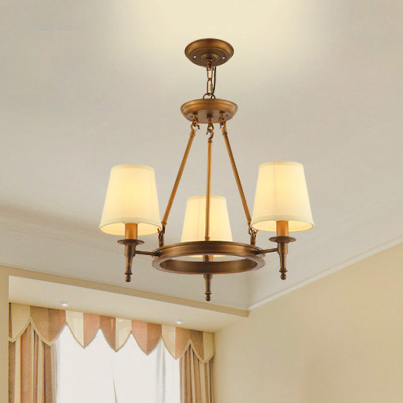 Conical Living Room Ceiling Chandelier Classic Fabric 3/6/8 Lights Antique Brass Hanging Fixture