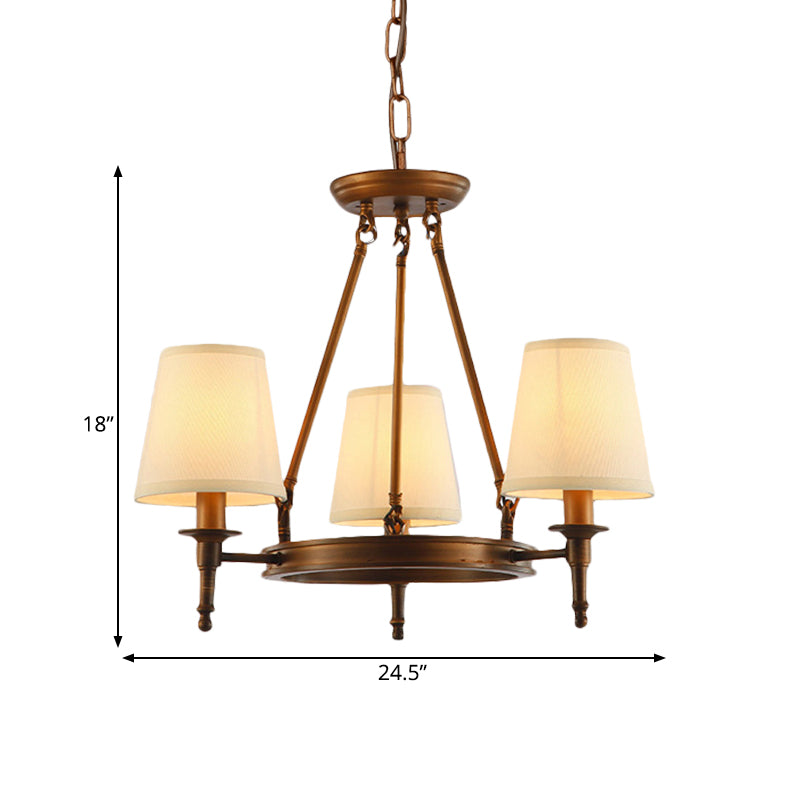 Conical Living Room Ceiling Chandelier Classic Fabric 3/6/8 Lights Antique Brass Hanging Fixture