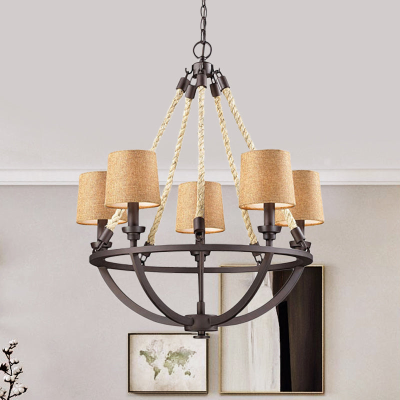5/6 Lights Ceiling Light Traditional Tapered Fabric Hanging Chandelier in Beige for Dining Room