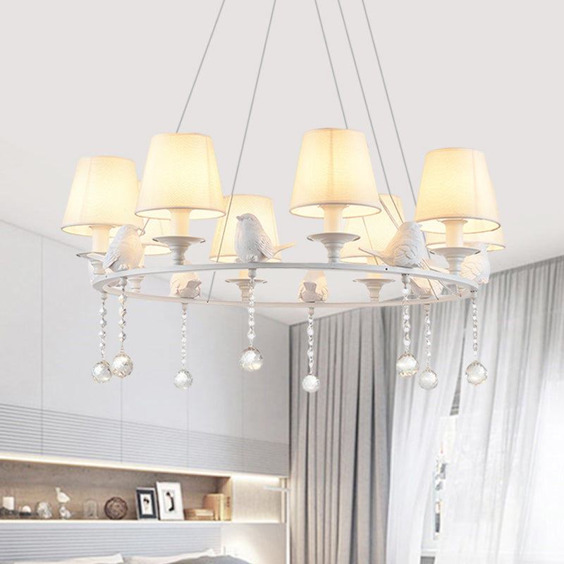 8 luci a sospensione Lumo classico tessuto cono lampadario appeso in bianco per camera da letto con drappeggio cristallino