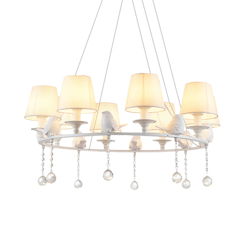 8 luci a sospensione Lumo classico tessuto cono lampadario appeso in bianco per camera da letto con drappeggio cristallino