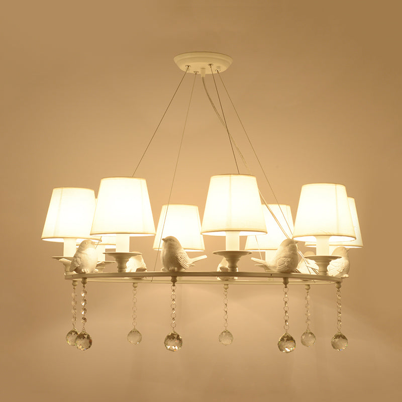 8 luci a sospensione Lumo classico tessuto cono lampadario appeso in bianco per camera da letto con drappeggio cristallino