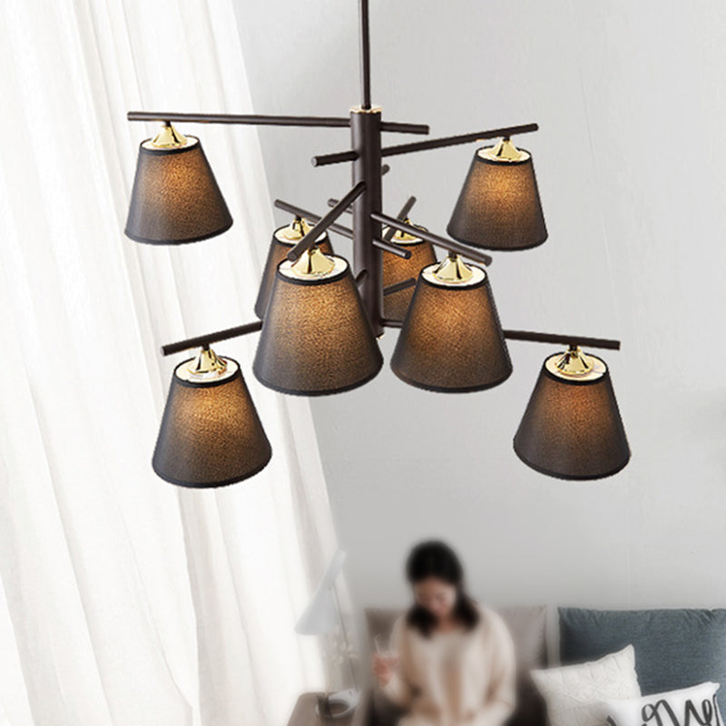 Tessuto lampadario conico a sospensione tradizionale tradizionale 4/6/8 luci soggiorno Luce a sospensione in nero/bianco/rosso