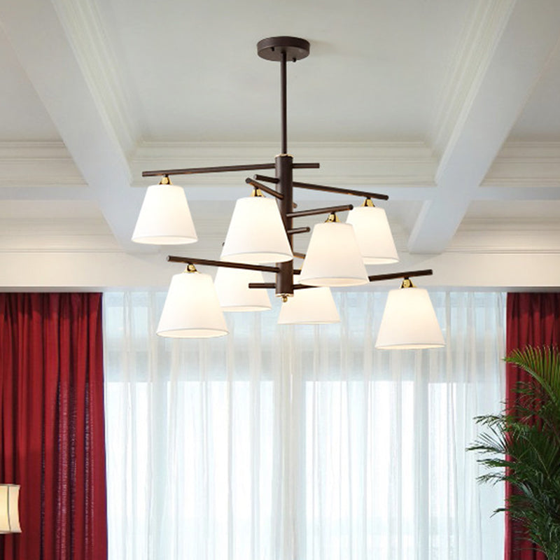 Tessuto lampadario conico a sospensione tradizionale tradizionale 4/6/8 luci soggiorno Luce a sospensione in nero/bianco/rosso