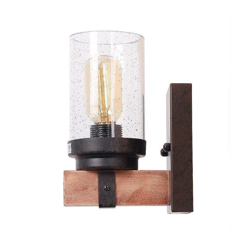 1/2/3 Light Wall Vanity Light with Cylinder Clear Seeded Glass Shade Classic Bathroom Sconce Lighting Fixture in Black