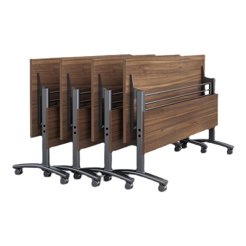 Modern Folding Office Desk Brown Movable Task Desk with Wheels for Meeting Room