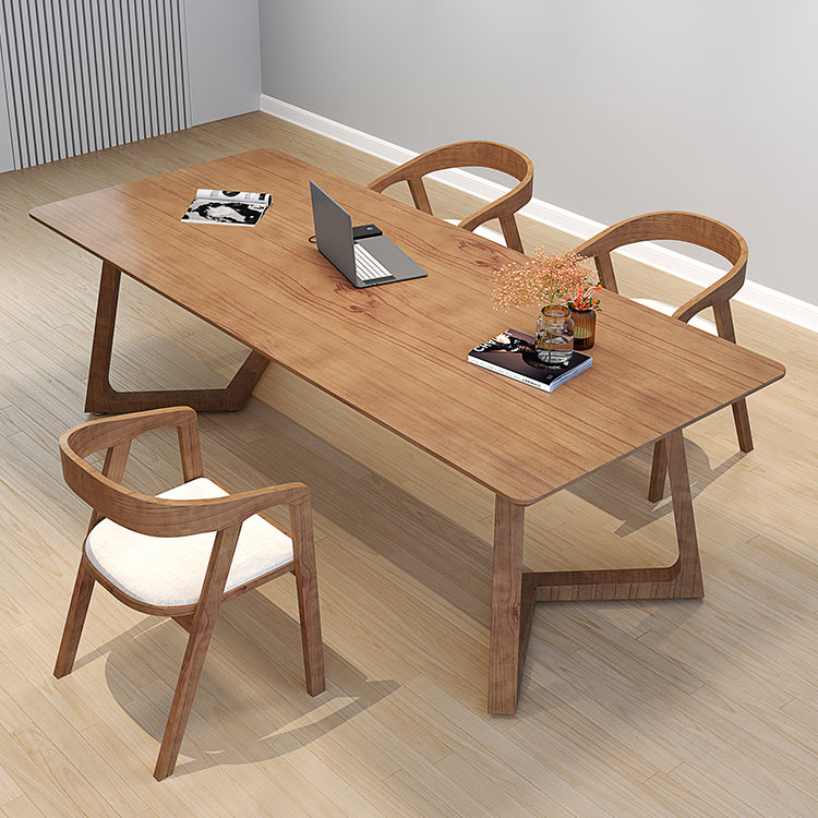 Modern Style Home Office Desk Rectangle Brown Solid Wood Writing Desk