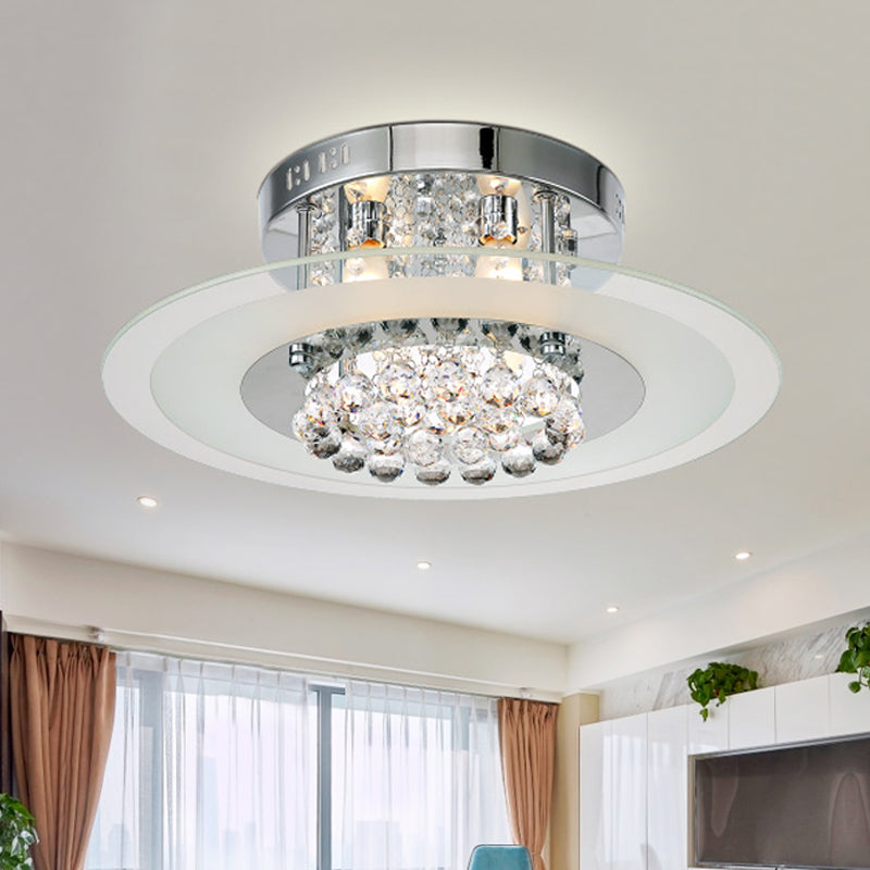 4 Lights Bedroom Flush Mount Contemporary Round Crystal Ceiling Lamp in Chrome