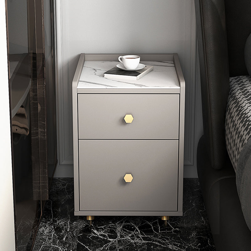 Glam Stone Top Bed Nightstand 2-Drawer Imitation Wood Legs Included Night Table