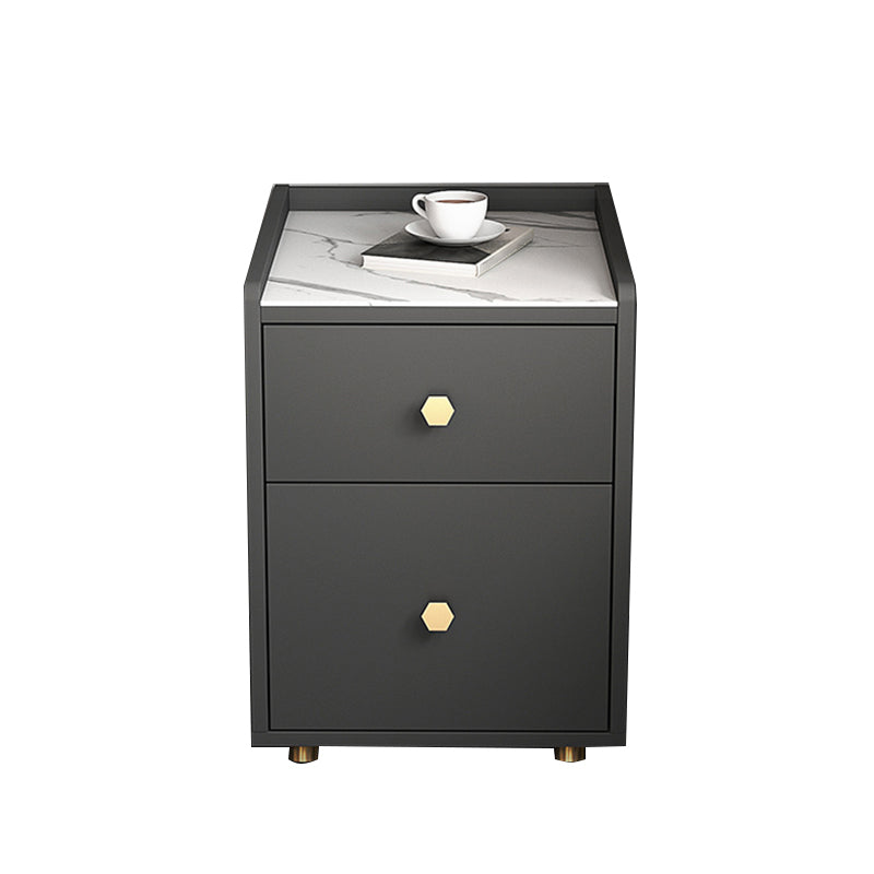 Glam Stone Top Bed Nightstand 2-Drawer Imitation Wood Legs Included Night Table