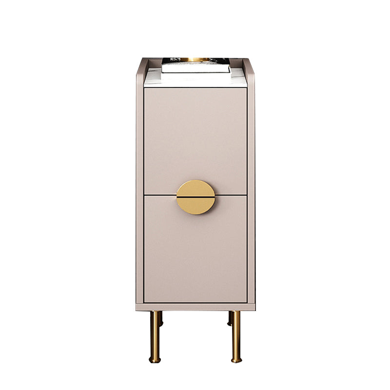 Glam Stone Top Bed Nightstand 2-Drawer Imitation Wood Legs Included Night Table