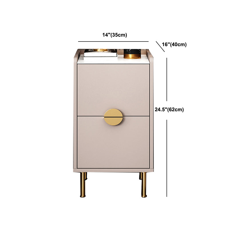 Glam Stone Top Bed Nightstand 2-Drawer Imitation Wood Legs Included Night Table