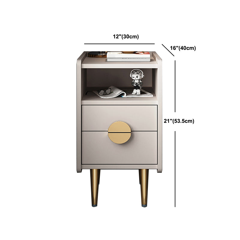 Glam Stone Top Bed Nightstand 2-Drawer Imitation Wood Legs Included Night Table