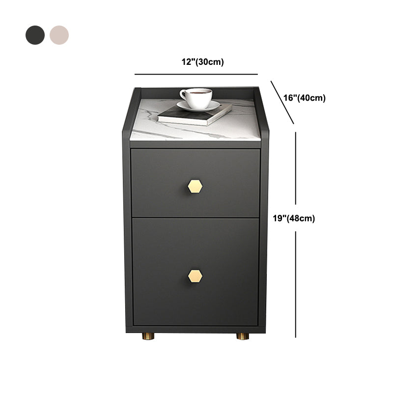 Glam Stone Top Bed Nightstand 2-Drawer Imitation Wood Legs Included Night Table