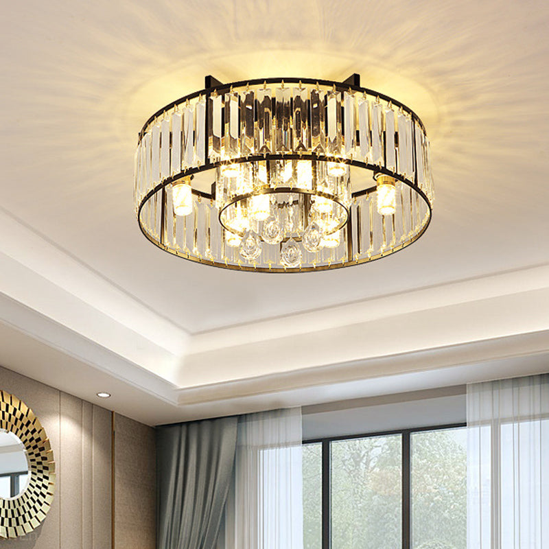 Round Iron Frame Flush Mount Light Modern 7/13-Light Ceiling Light Fixture with Crystal Draping