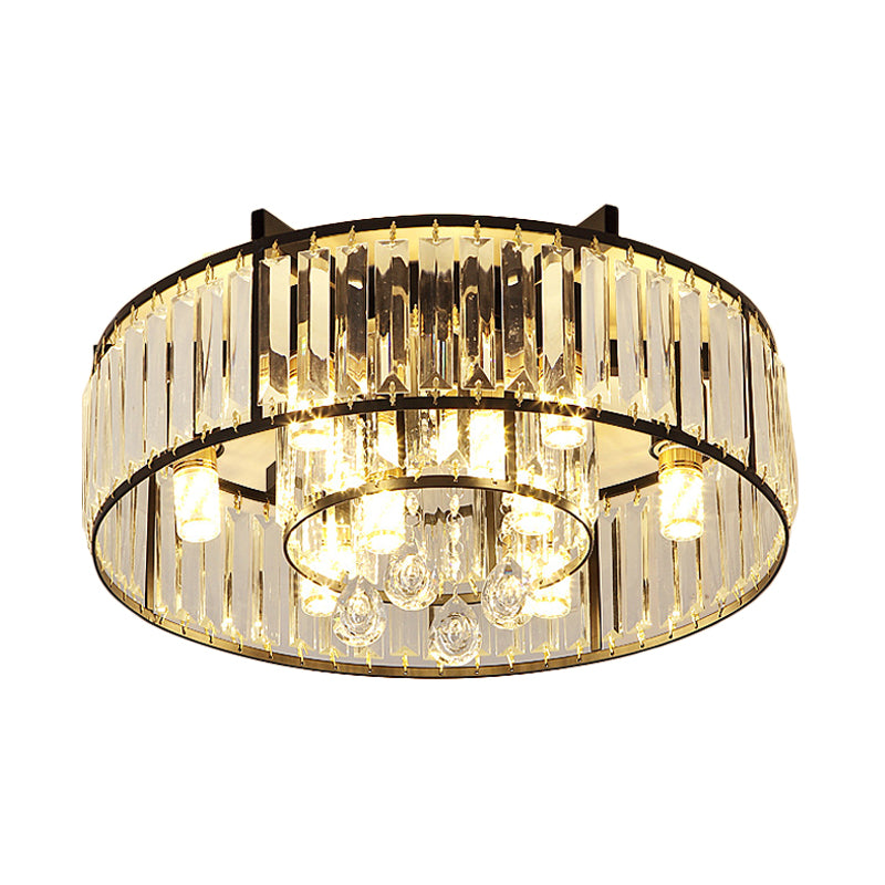 Round Iron Frame Flush Mount Light Modern 7/13-Light Ceiling Light Fixture with Crystal Draping