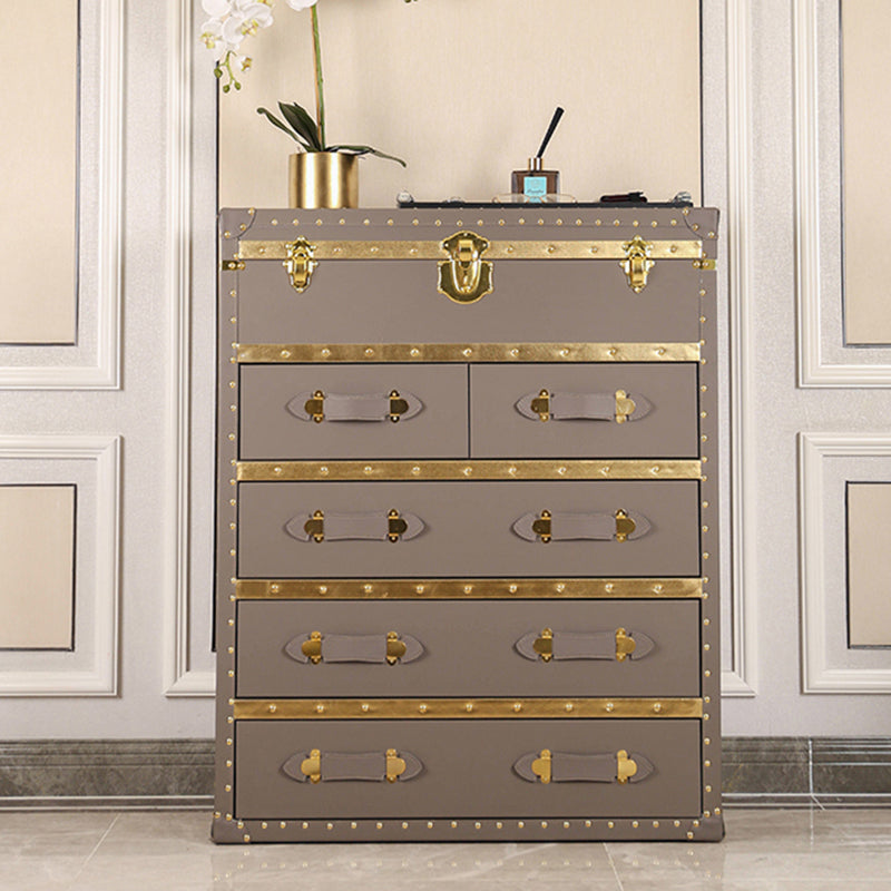 Rustic Leather Chest Vertical Chest with Drawers for Bedroom